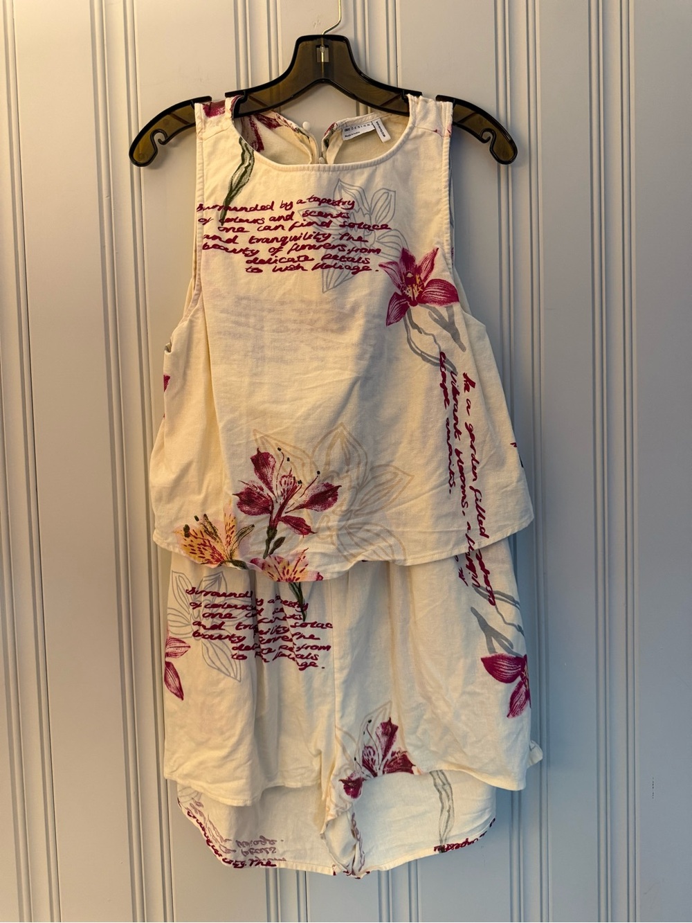 ASOS Cream/Butter Yellow Floral Tiered Romper with Pink Accents